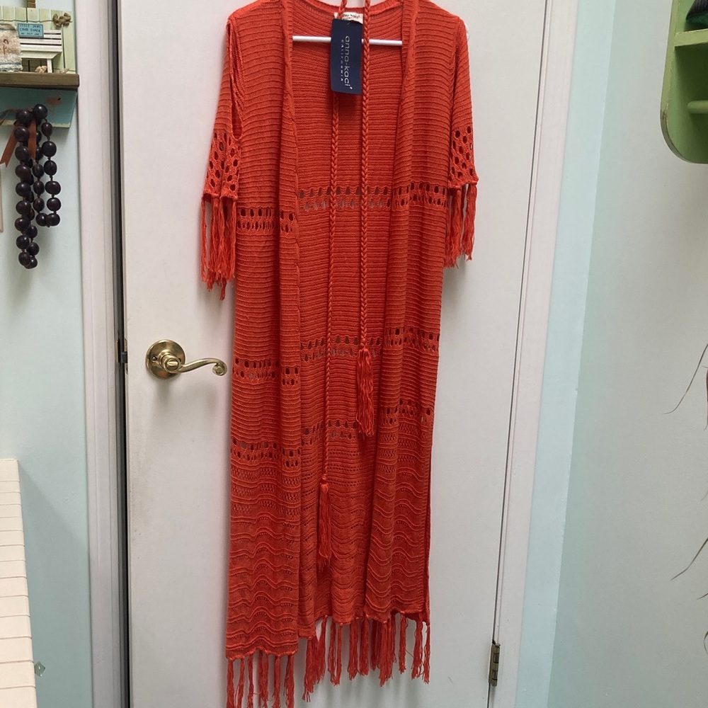Boho Orange Crochet Fringe Cardigan